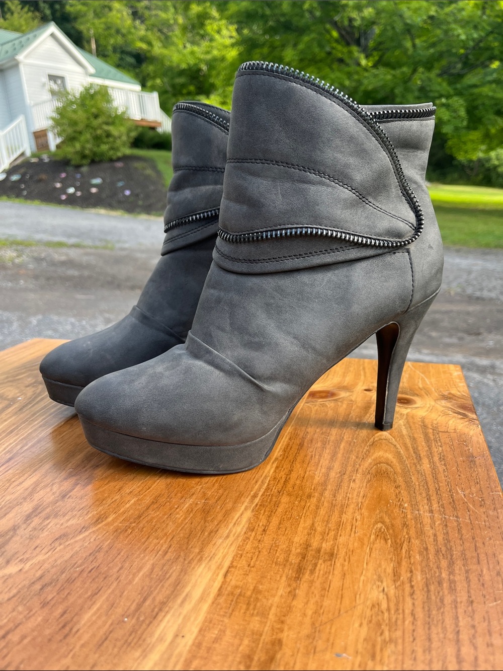 Gray High-Heel Platform Ankle Boots